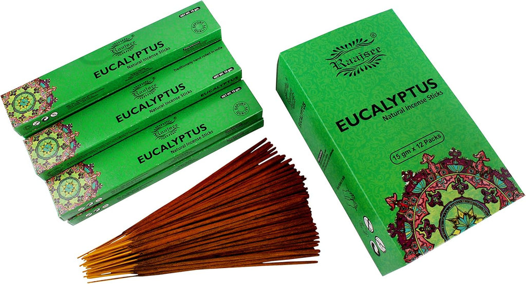 Raajsee Eucalyptus Incense Sticks (15 GMS x 12 Pack), 100% Pure Organi