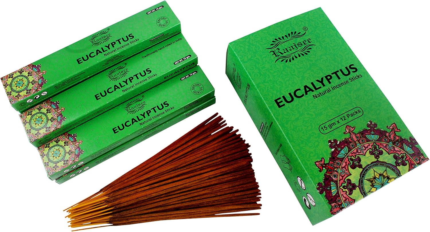 Raajsee Eucalyptus Incense Sticks (15 GMS x 12 Pack), 100% Pure Organi
