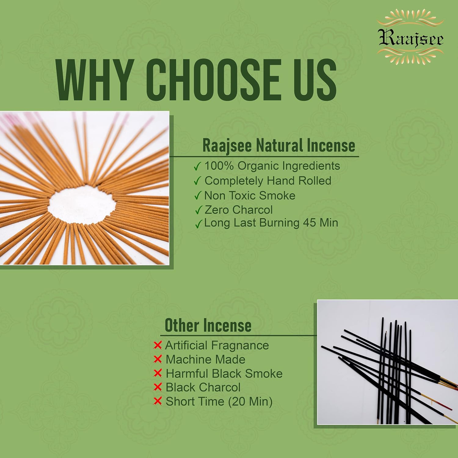 Raajsee Eucalyptus Incense Sticks (15 GMS x 12 Pack), 100% Pure Organi