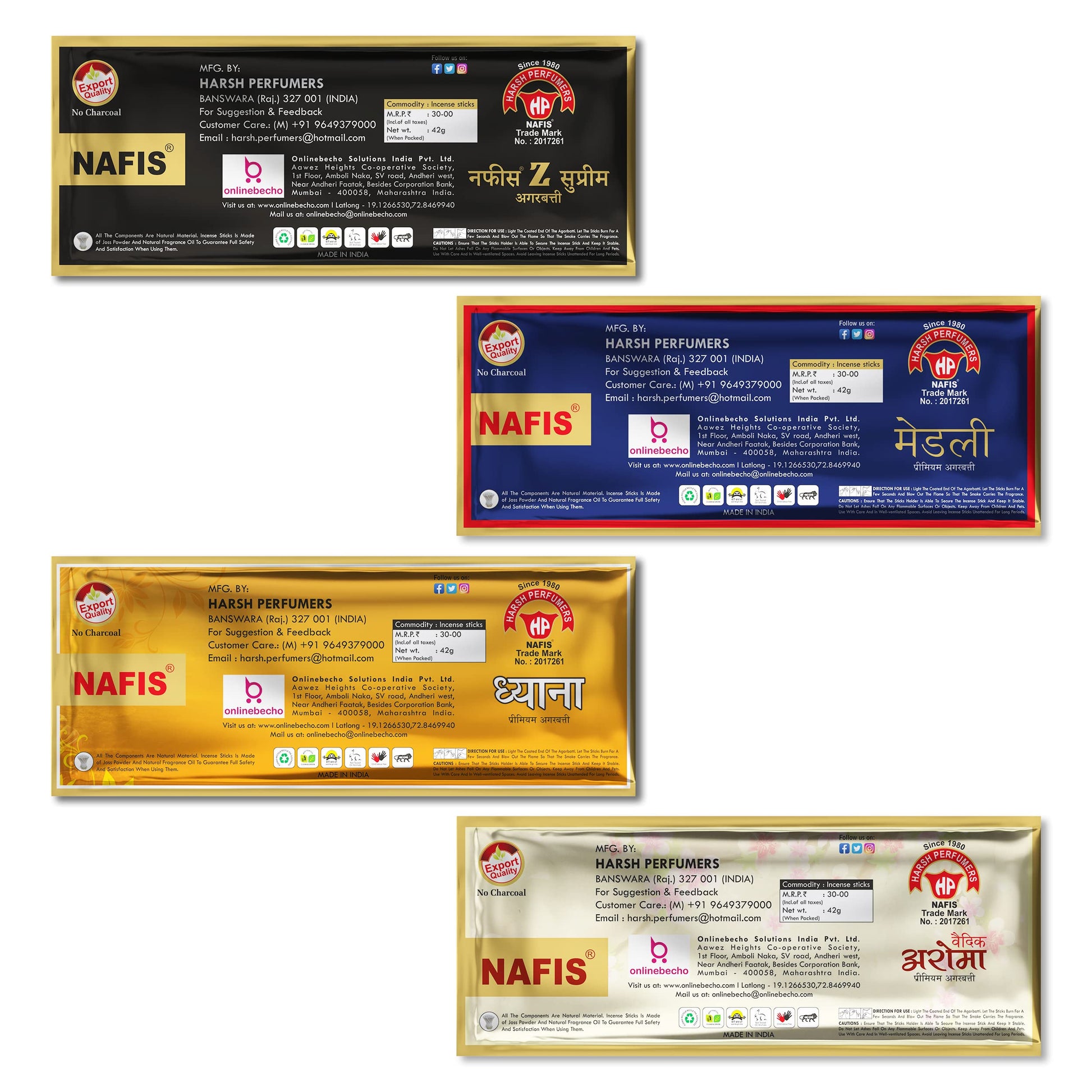Nafis Natural Incense Stick Agarbatti Long Lasting 4 in 1 Fragrance