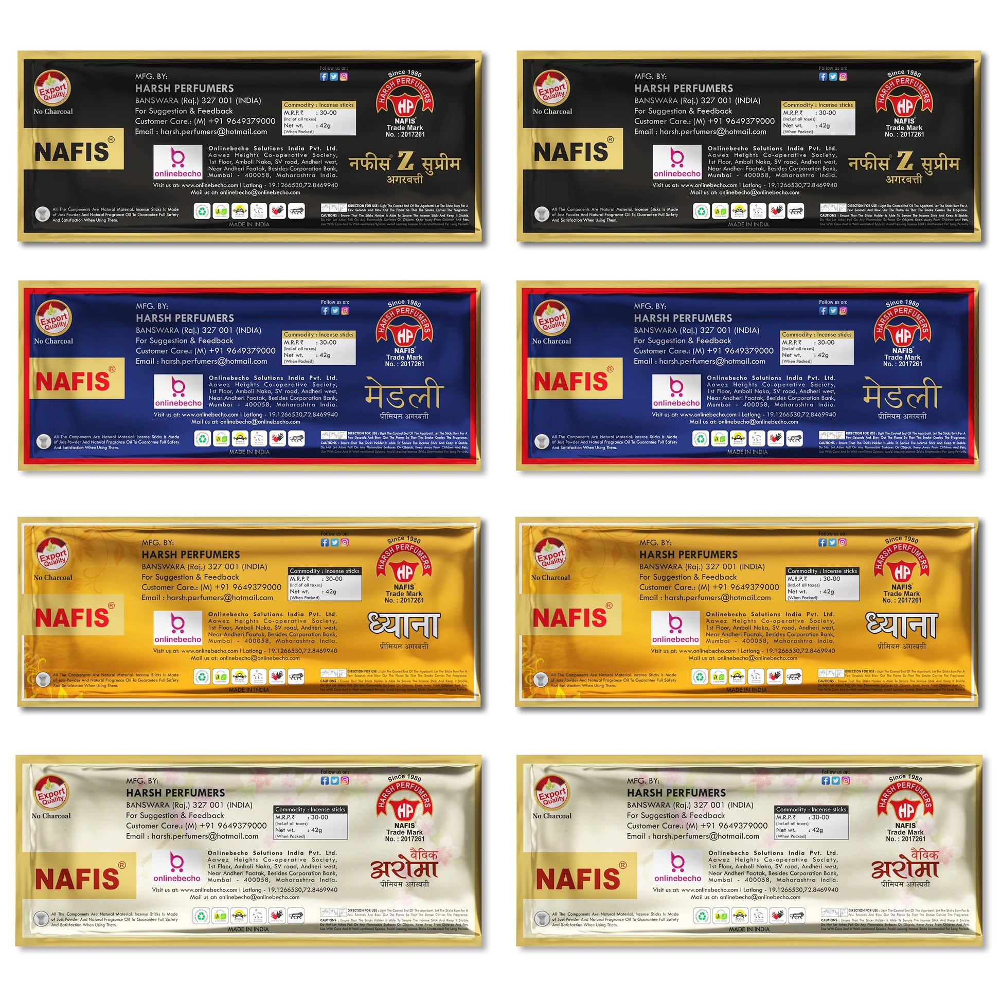 Nafis Natural Incense Stick Agarbatti Long Lasting 4 in 1 Fragrance