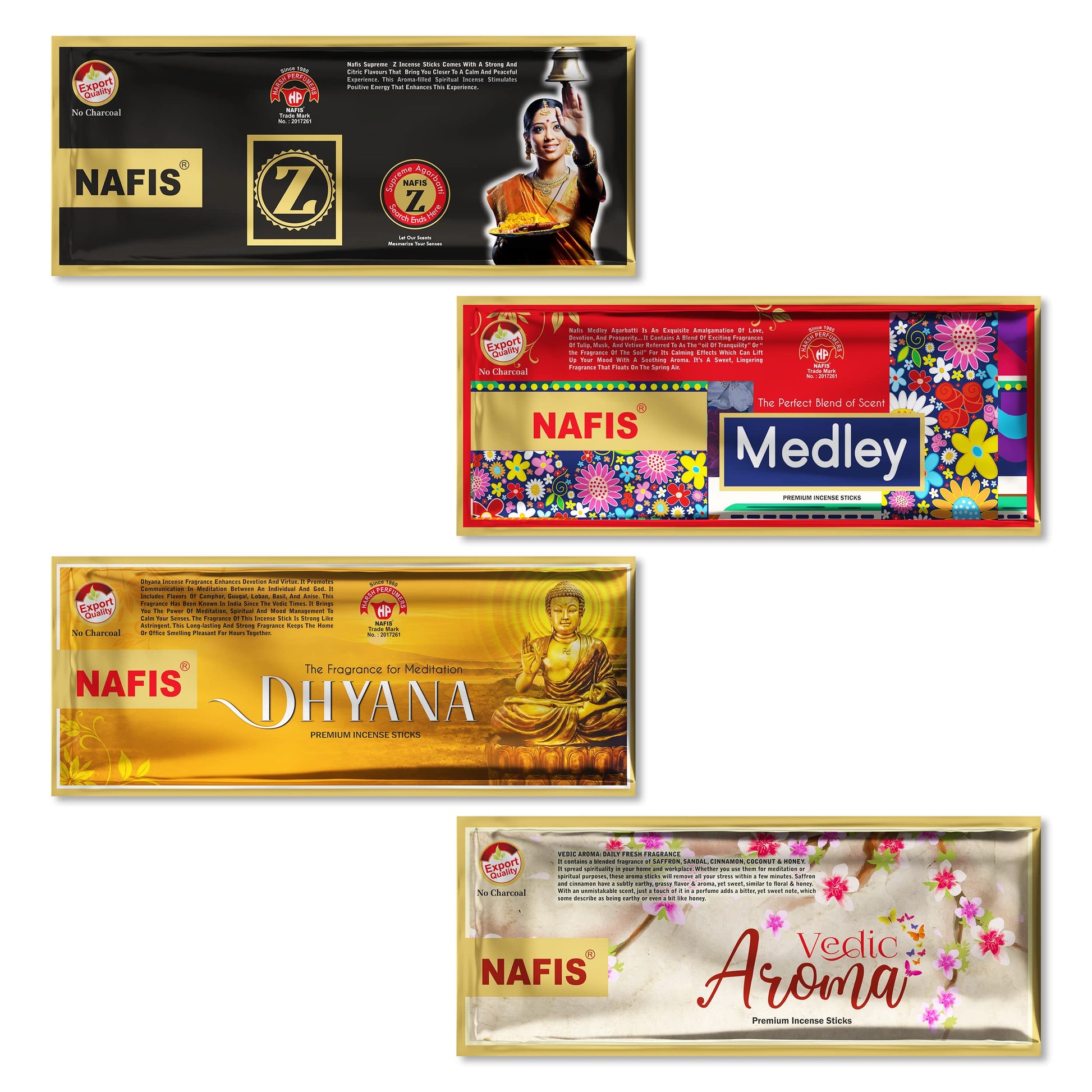 Nafis Natural Incense Stick Agarbatti Long Lasting 4 in 1 Fragrance