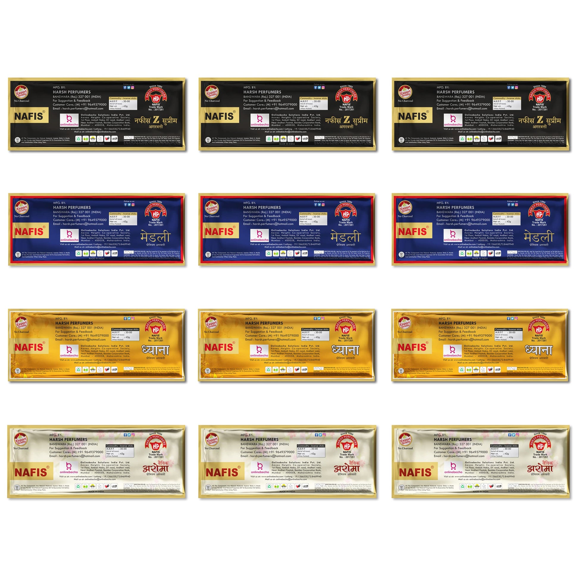 Nafis Natural Incense Stick Agarbatti Long Lasting 4 in 1 Fragrance